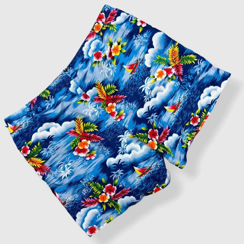 Polo Sport Swim Trunks Men XL Blue Tropical Sailboat Floral Mesh Lined 6